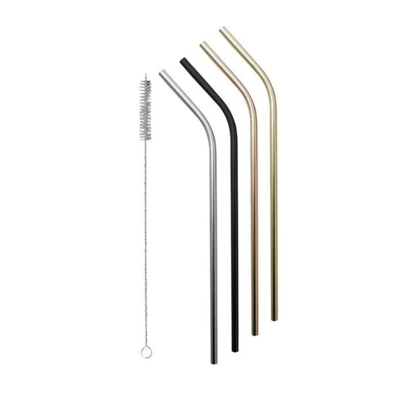 Avanti Stainless Steel Straws with Brush Precious Metal Set of 4