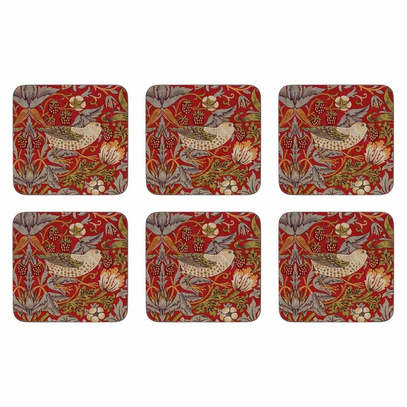 Pimpernel Strawberry Thief Coasters Red Set of 6