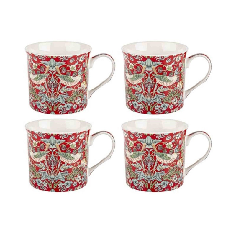 Heritage Nostalgic Strawberry Thief Mugs Red 270ml (Set of 4)