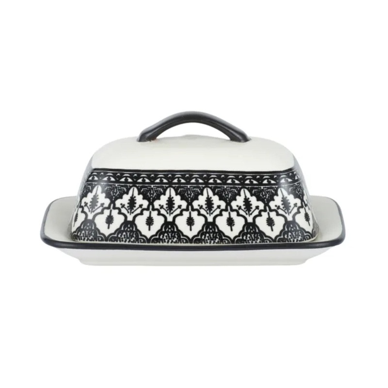 Aleah Ceramic Butter Dish Black & White 18 x 12.5 x 9cm