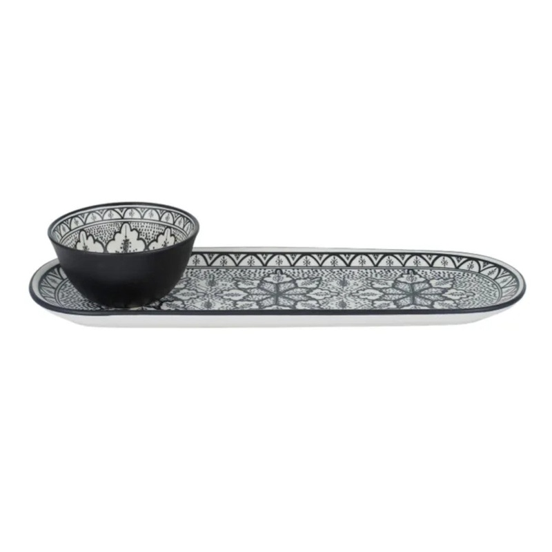 Aleah Ceramic Servingware Black/White 2 Piece 36 x 11 x 5cm