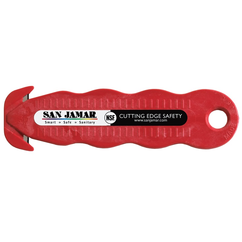 San Jamar KK401 Klever Kutter Disposable Box Cutter with Recessed Blade & Ergonomic Contour Handle - Red