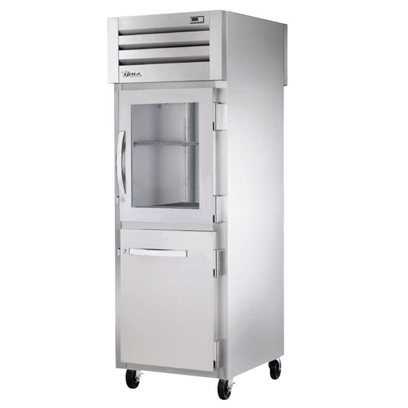 True STA1RPT-1HG/1HS-1S-HC Spec Series 1-Section 1 Glass & 1 Solid Half Door Front / 1 Solid Full Door Rear Pass-Thru Refrigerator 27" - 31 cu. ft. - 115v