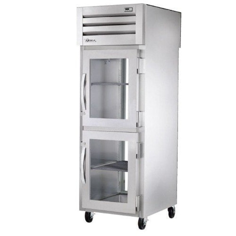 True STR1RPT-2HG-1G-HC Spec Series 1-Section Glass Half Door Front / Glass Full Door Rear Pass-Thru Refrigerator 27" - 31 cu. ft. - 115v