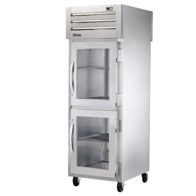 True STR1RPT-2HS-1G-HC Spec Series 1-Section Glass Half Door Front / Solid Full Door Rear Pass-Thru Refrigerator 27" - 31 cu. ft. - 115v