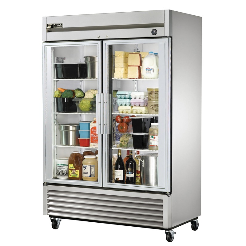 True T-49G-HC~FGD01 2-Section Left/Right Hinged 2 Glass Swing Door Reach-In Refrigerator 55" - 115v