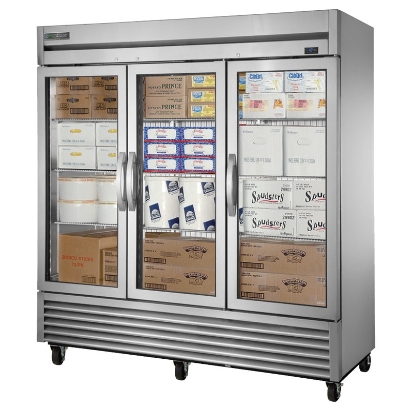 True T-72FG-HC~FGD01 3-Section Left/Right/Right Hinged 3-Section 3 Glass Swing Door Reach-In Freezer 78" - 72 cu. ft. - 115v