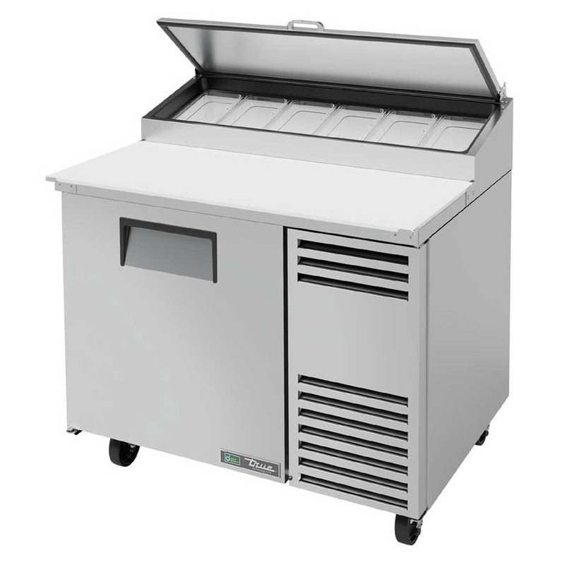 True TPP-AT-44-HC 1-Section 1 Door Refrigerated Pizza Prep Table 44" - Holds (6) 1/3 Size Pans - 115v