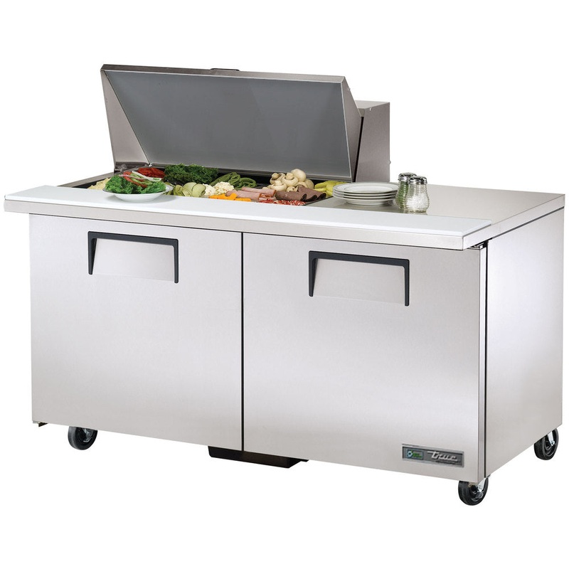 True TSSU-60-15M-B-HC 2-Section 2 Door Mega Top Refrigerated Salad/Sandwich Prep Table 60" - Holds (15) 1/6 Size Pans - 115v