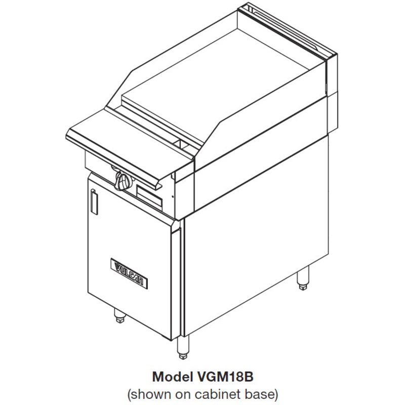 Vulcan VGM18B - V Series Heavy Duty Range Manual Gas Griddle w/ Cabinet Base 18" NG - 30,000 BTU