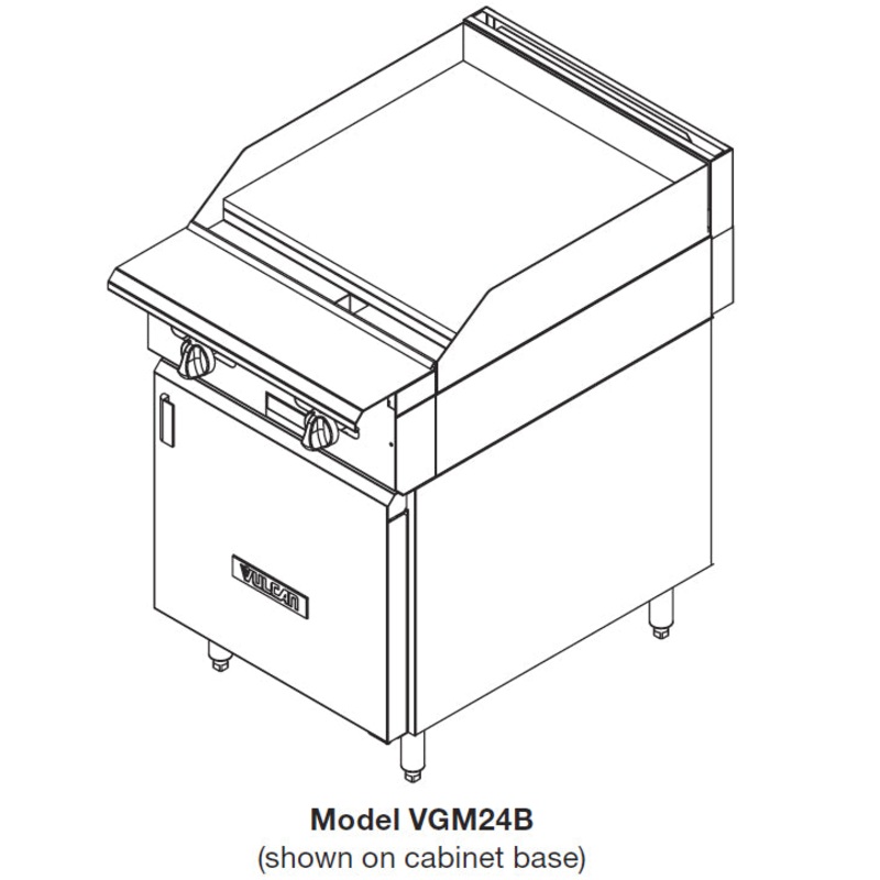 Vulcan VGM24B - V Series Heavy Duty Range Manual Gas Griddle w/ Cabinet Base 24" - 60,000 BTU