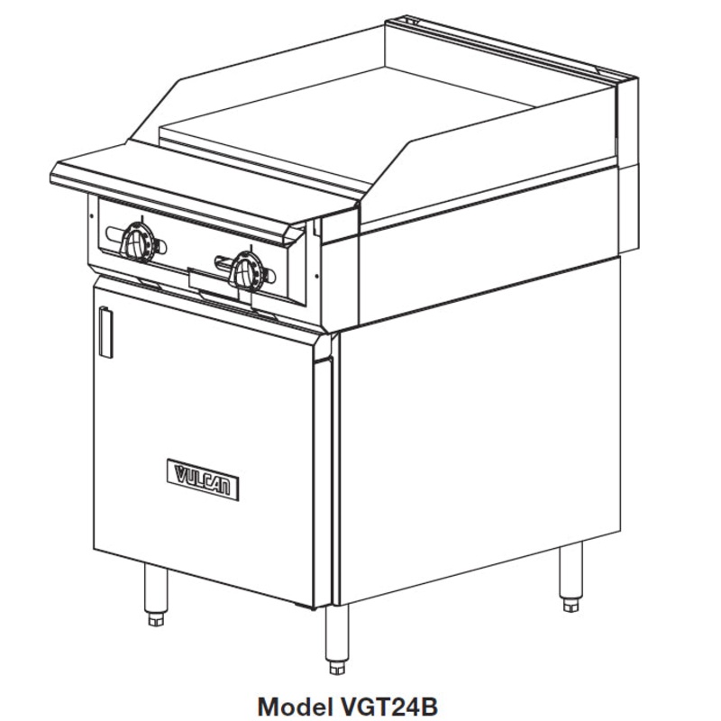 Vulcan VGT24B - V Series Heavy Duty Range Snap Action Thermostatic Gas Griddle with Cabinet Base 24" NG - 60,000 BTU