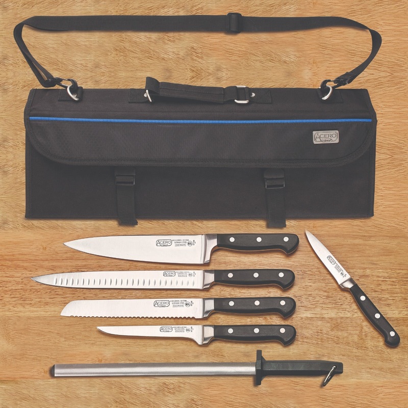 Winco KFP-KITA Acero Cutlery 7-piece Knife Set with Shears & Knife Bag