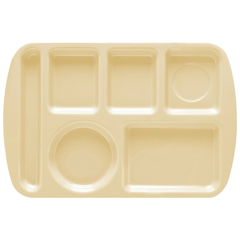 GET TL-151-T Melamine Left Hand 6-Compartment School & Cafeteria Tray 14-3/4" x 9-1/2" - Tan - 12/Case