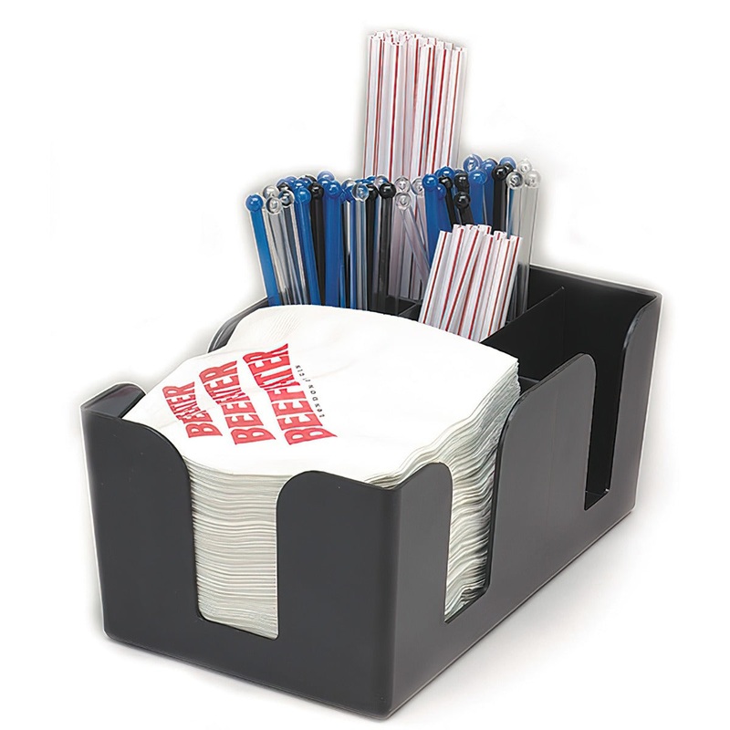 Royal Industries ROY BARAID Plastic 6-Compartment Bar Organizer / Caddy for Napkins and Straws - Black