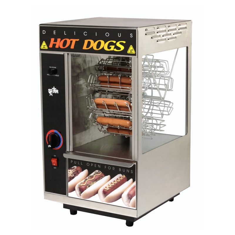 Star 174CBA Broil-O-Dog Hot Dog Broiler with Bun Warmer 13-1/2" - Holds 18 Dogs & 12 Buns -120v