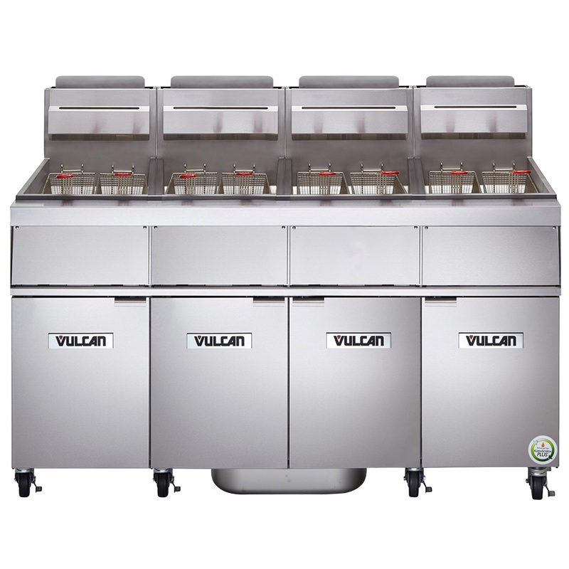 Vulcan 4GR45MF-NG Four Bank Natural Gas Floor Fryer with Millivolt Controls and KleenScreen Filtration - Holds 180 to 200 lbs. - 480,000 BTU