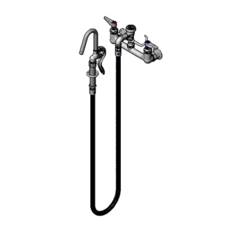 T&S Brass B-0610 Splash Mount Pot Filler Faucet w/ 68" Hose & Hook Nozzle