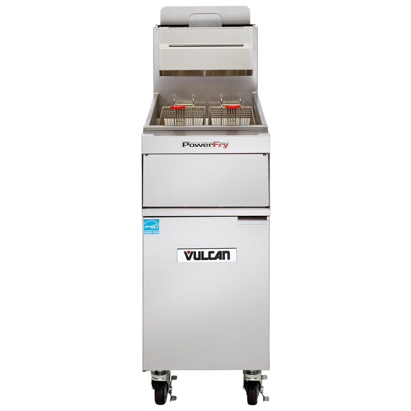 Vulcan 1TR45A One Unit Natural Gas Floor Fryer with PowerFry3 and Solid State Analog Controls - Holds 45 to 50 lbs. - 70,000 BTU