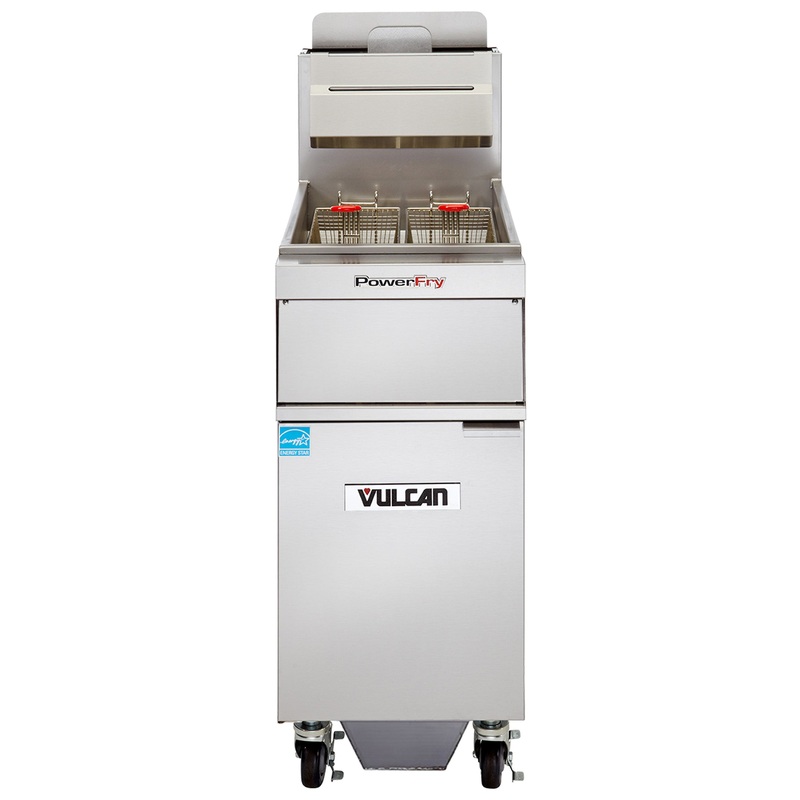 Vulcan 1TR45AF One Bank Natural Gas Floor Fryer with PowerFry3, Solid State Analog Control, and KleenScreen Filtration - Holds 45 to 50 lbs. - 70,000 BTU
