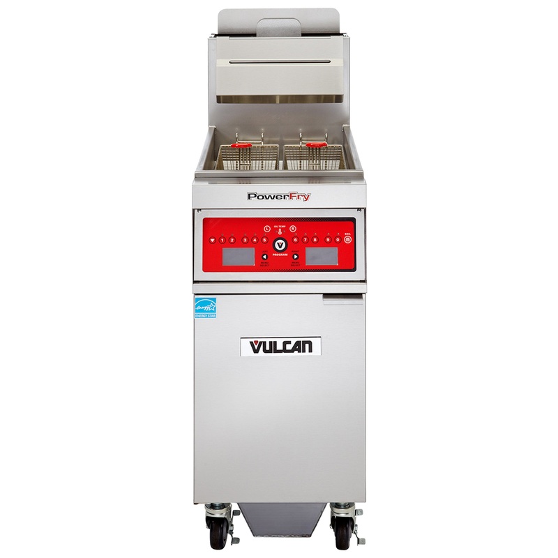 Vulcan 1TR45CF One Bank Natural Gas Floor Fryer with PowerFry5, Computer Control, and KleenScreen - Holds 45 to 50 lbs. - 70,000 BTU