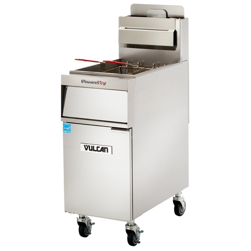 Vulcan 1VK45A One Bank Natural Gas Floor Fryer with PowerFry5 and Solid State Analog Control - Holds 45 to 50 lbs. - 70,000 BTU
