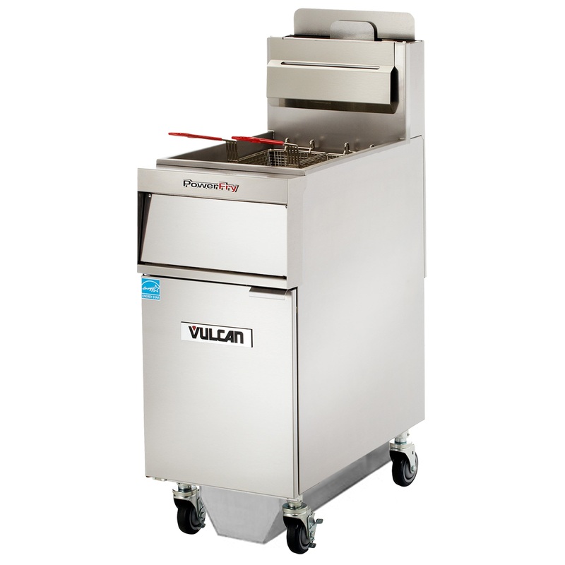 Vulcan 1VK45AF One Bank Natural Gas Floor Fryer with PowerFry5, Solid State Analog Control, and KleenScreen Filtration - Holds 45 to 50 lbs. - 70,000 BTU