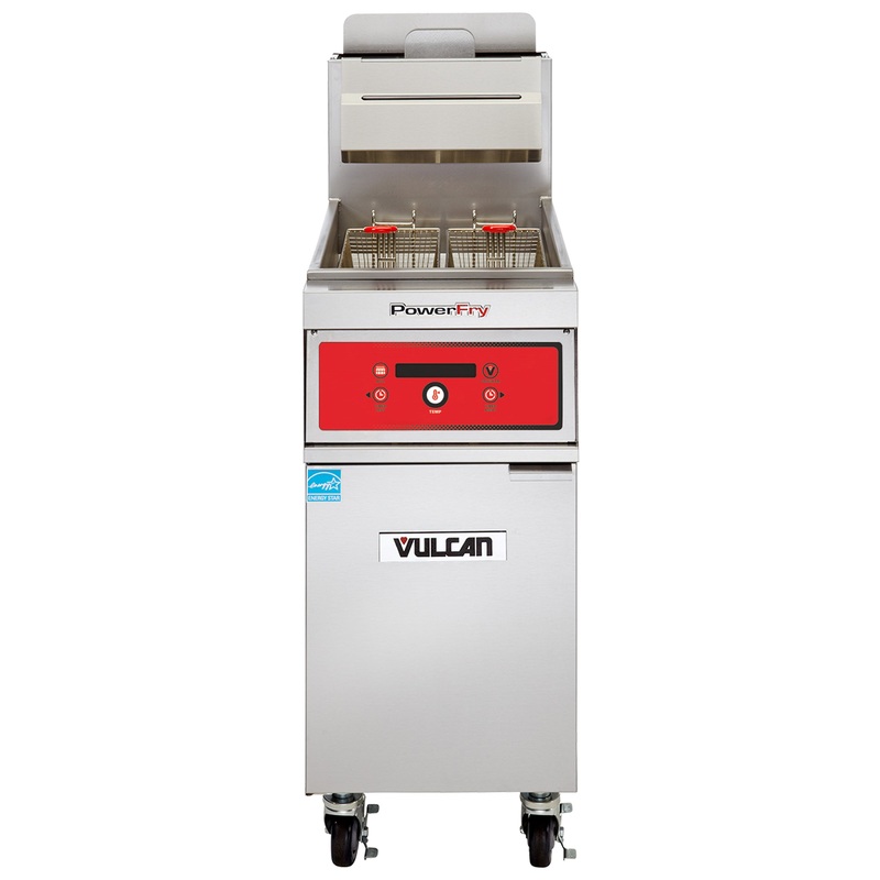 Vulcan 1VK45D One Bank Natural Gas Floor Fryer with PowerFry5 and Solid State Digital Controls - Holds 45-50 lbs. - 70,000 BTU