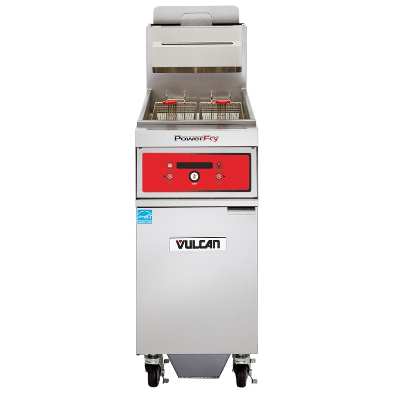Vulcan 1VK45DF One Bank Natural Gas Floor Fryer with PowerFry5, Solid State Digital Controls, and KleenScreen Filtration - Holds 45 to 50 lbs. - 70,000 BTU