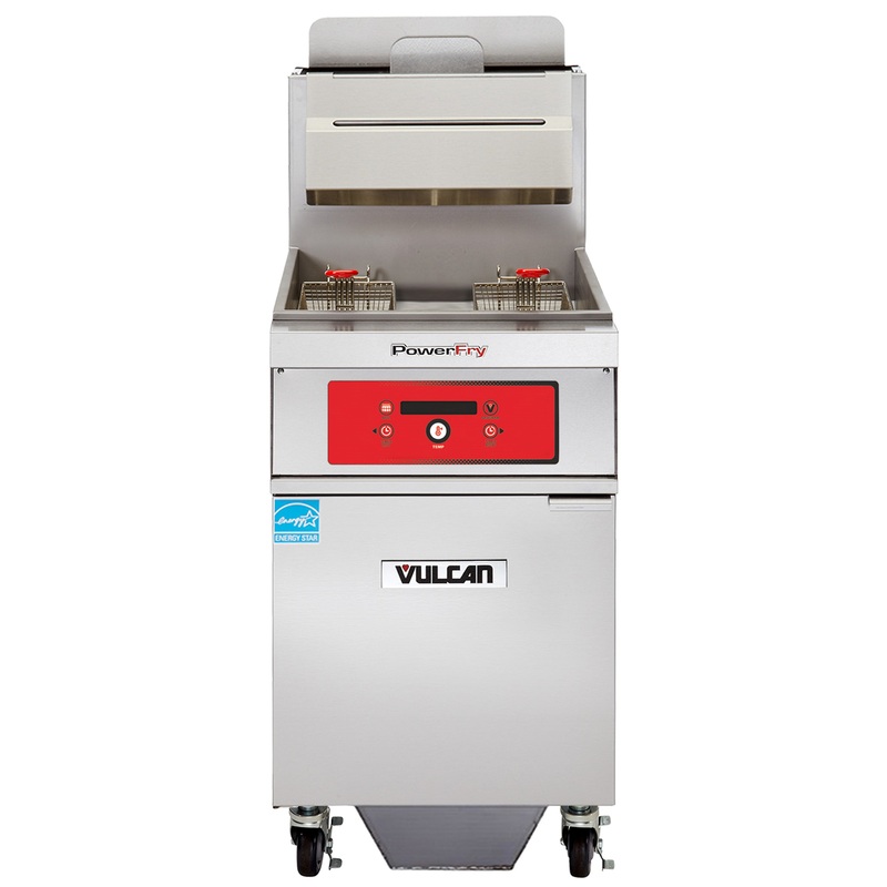 Vulcan 1VK65DF One Bank Natural Gas Floor Fryer with PowerFry5, Solid State Digital Controls, and KleenScreen Filtration - Holds 65 to 70 lbs. - 80,000 BTU