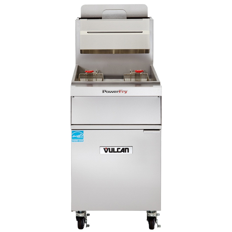 Vulcan 1VK85A One Bank Natural Gas Floor Fryer with PowerFry5 and Solid State Analog Controls - Holds 85 to 90 lbs. - 90,000 BTU