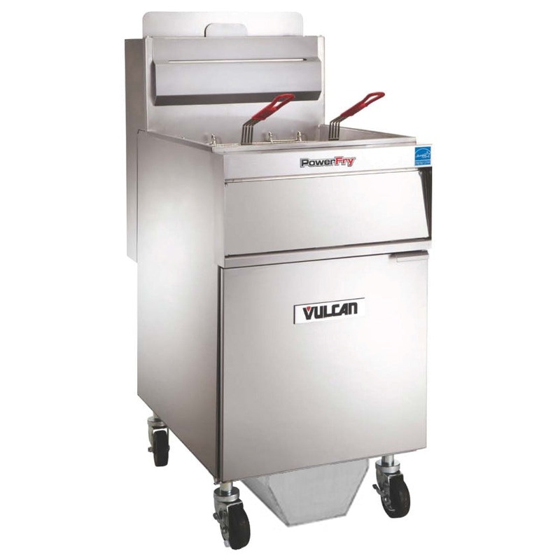 Vulcan 1VK85AF One Unit Natural Gas Floor Fryer with PowerFry5, Solid State Analog Controls, and KleenScreen Filtration - Holds 85 to 90 lbs. - 90,000 BTU