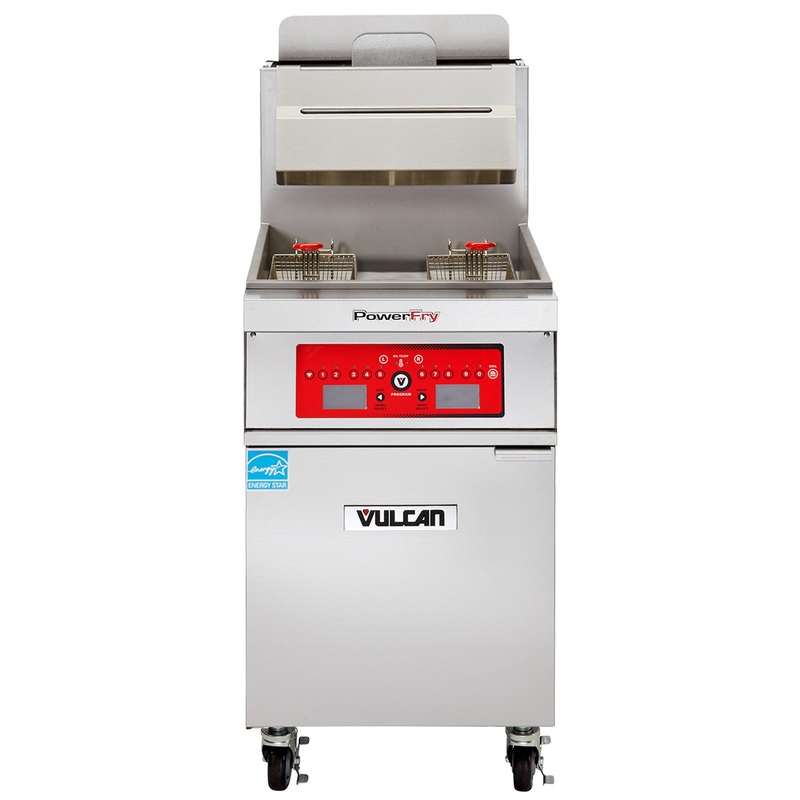 Vulcan 1VK85C One Bank Natural Gas Floor Fryer with PowerFry5 and Computer Controls - Holds 85 to 90 lbs. - 90,000 BTU