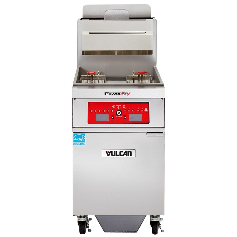 Vulcan 1VK85CF One Bank Natural Gas Floor Fryer with PowerFry5, Computer Controls, and KleenScreen Filtration - Holds 85 to 90 lbs. - 90,000 BTU