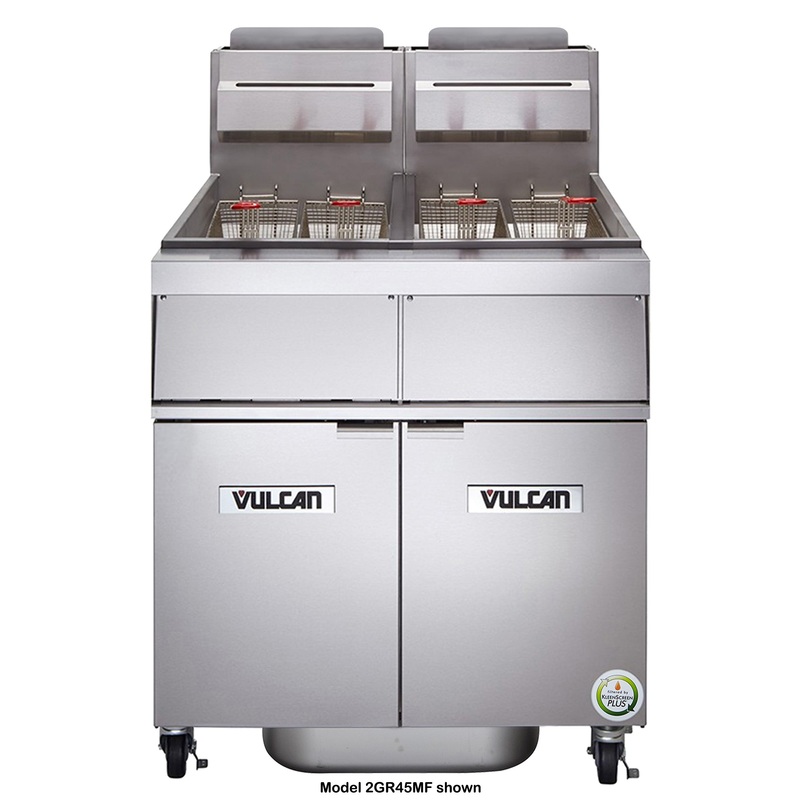 Vulcan 2GR85MF-NG Two Bank Natural Floor Fryer with Millivolt Controls and KleenScreen Filtration - Holds 170 to 180 lbs. - 300,000 BTU