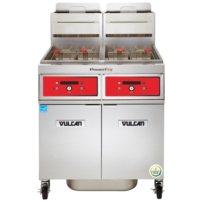 Vulcan 2TR45DF Two Bank Natural Gas Fryer with PowerFry3, Solid State Digital Control, and KleenScreen Filtration - Holds 90 to 100 lbs. - 140,000 BTU