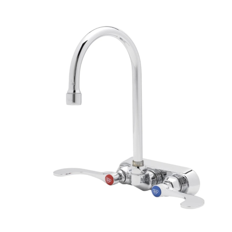 T&S Brass B-1146-04 Splash Mount Faucet - 5 3/4" Swivel Gooseneck Spout, 4" Centers