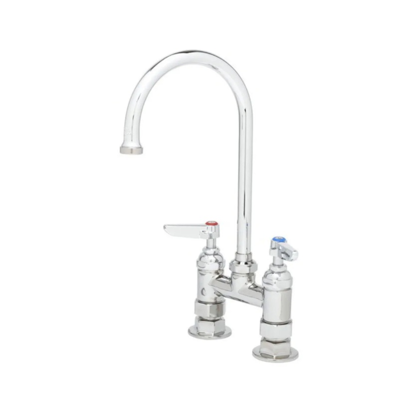 T&S Brass B0325 Deck Mount Faucet - 6" Swivel Gooseneck Spout, 4" Centers