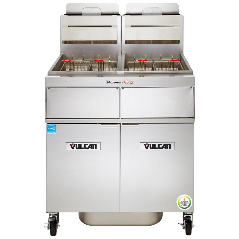 Vulcan 2VK45AF Two Bank Natural Gas Fryer with PowerFry5, Solid State Analog Controls, and KleenScreen Filtration - Holds 90 to 100 lbs. - 140,000 BTU
