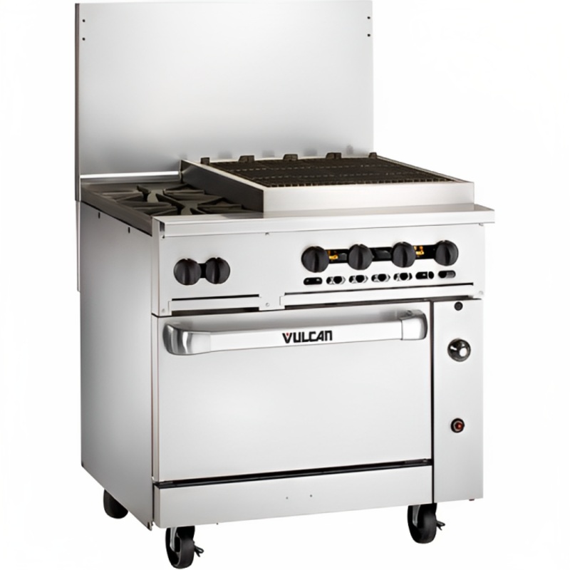 Vulcan 36S-2B24CBN Endurance Natural Gas Range 2 Burner w/ Charbroiler & Standard Oven - 159,000 BTU