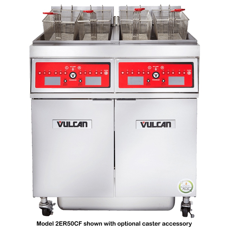 Vulcan 3ER50CF Three Bank Electric Floor Fryer with Computer Controls and KleenScreen Filtration 150 lbs. - 208/3-ph, 17kW