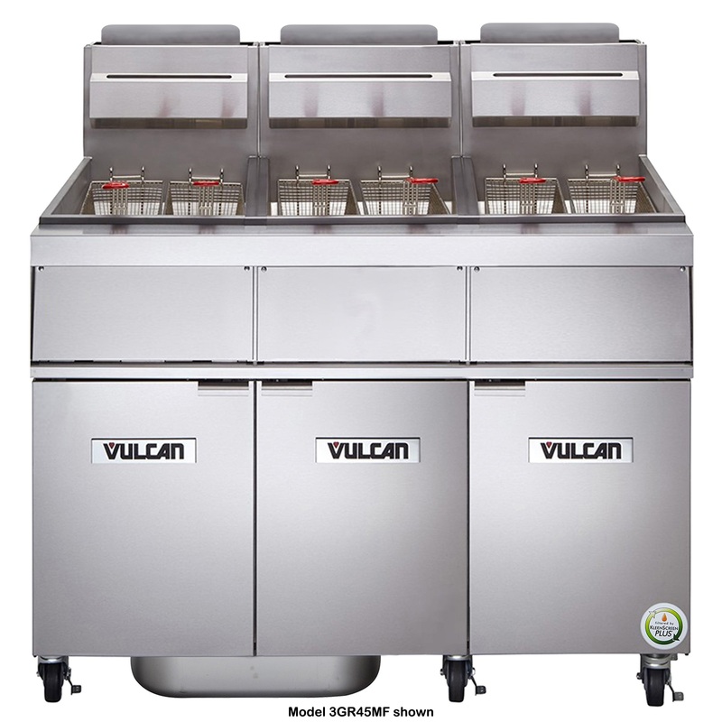 Vulcan 3GR85MF-NG Three Bank Natural Gas Floor Fryer with Millivolt Controls and KleenScreen Filtration - Holds 255 to 270 lbs. - 450,000 BTU