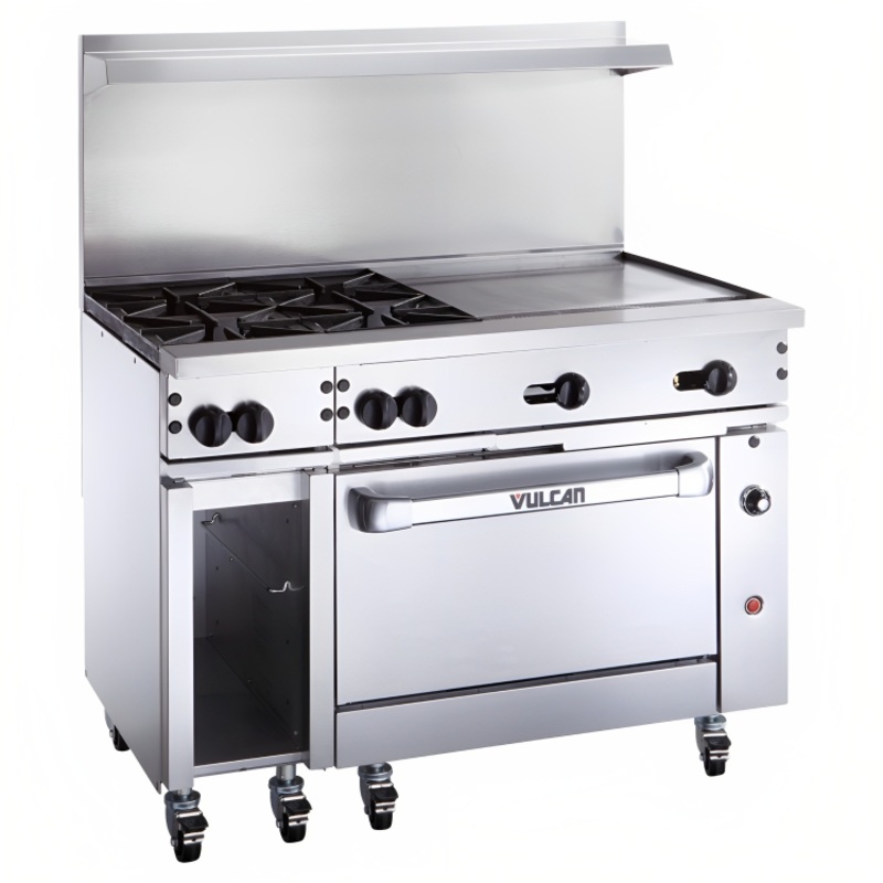 Vulcan 48C-4B24G Endurance Natural Gas Range 4 Burner w/ Manual Griddle, Convection Oven & Cabinet 48" - 195,000 BTU