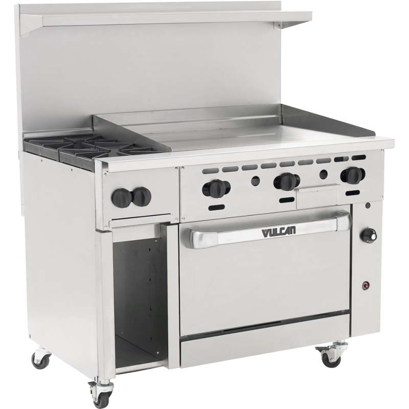 Vulcan 48S-2B36GT Endurance Natural Gas Range 2 Burners w/ Thermostatic Griddle, Standard Oven & Cabinet 48" - 155,000 BTU