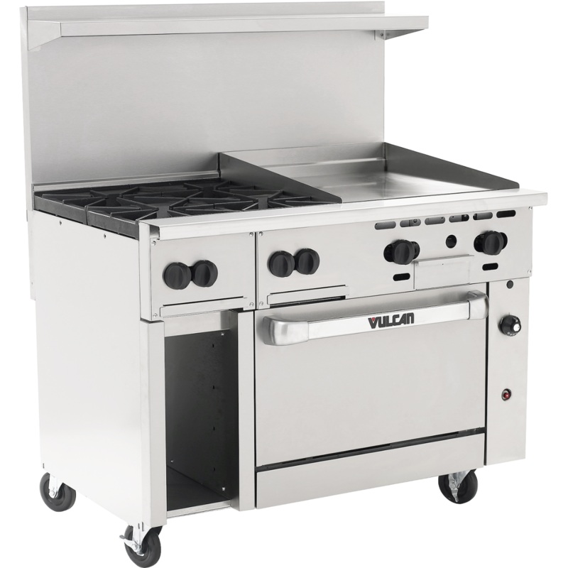 Vulcan 48S-4B24G-2 Endurance Natural Gas Range 4 Burner w/ Manual Griddle, Standard Oven & Cabinet 48" - 195,000 BTU