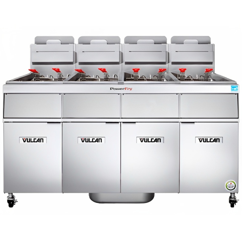 Vulcan 4TR45DF Four Bank Natural Gas Fryer with PowerFry3, Digital Controls, and KleenScreen Filtration - Holds 150 to 200 lbs. - 280,000 BTU