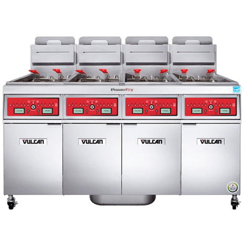 Vulcan 4VK45CF Four Bank Natural Gas Floor Fryer with PowerFry5, Computer Controls, and KleenScreen Filtration - Holds 150 to 200 lbs. 280,000 BTU