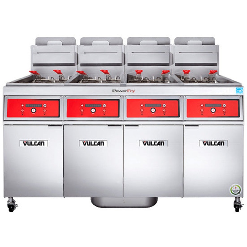 Vulcan 4VK45DF Four Bank Natural Gas Floor Fryer with PowerFry5, Solid State Digital Control, and KleenScreen Filtration - Holds 150 to 200 lbs. - 280,000 BTU