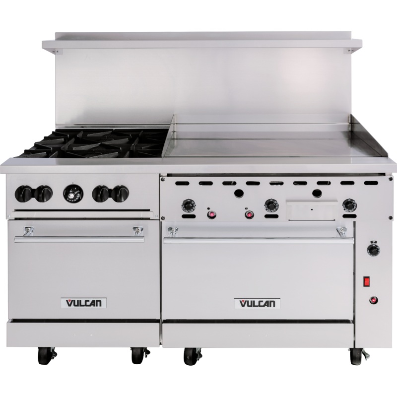 Vulcan 60SC-4B36G Endurance Natural Gas Range 4 Burner w/ Manual Griddle, Standard & Convection Oven 60" - 238,000 BTU