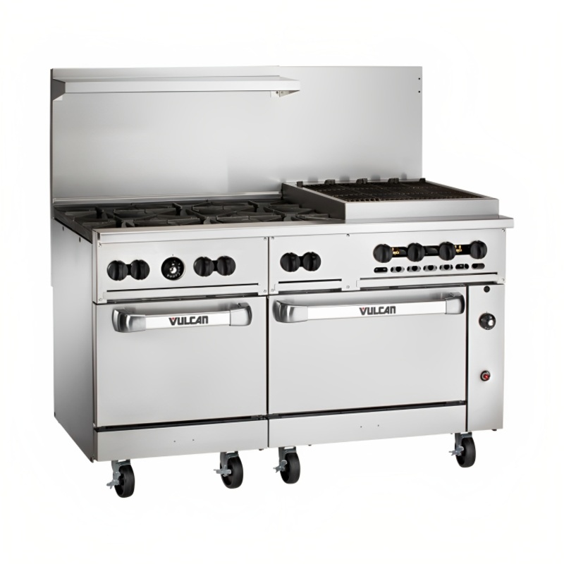 Vulcan 60SC-6B24CBP Endurance LP Range 6 Burner w/ Charbroiler, Standard, and Convection Oven 60" - 302,000 BTU
